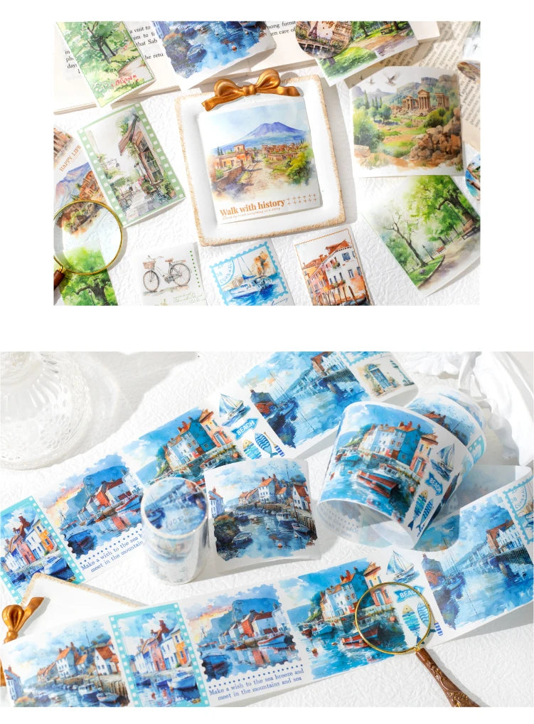 6style 7*200cm Travelling The World Buildings Washi Tape DIY Scrapbooking Collage Junk Journal Sticker Label Masking Tape