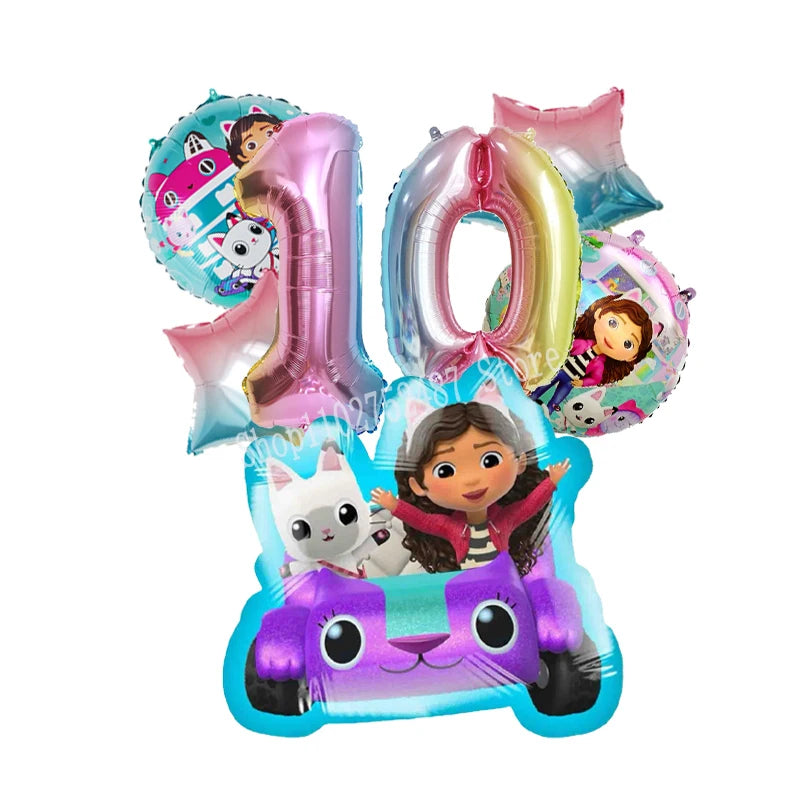 Gabby Dollhouses Birthday Balloons Girls New Anime Digit 1-10 Party Decoration Baby Shower Gender Reveal Ballons Kids Toys Gift