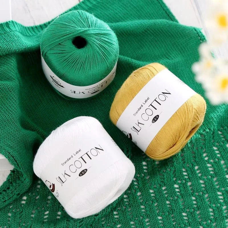 Silk Cotton Yarn - Fine Lace Thread for Crochet, Knitting Sweater,Shawls, Scarves, and DIY Crafts, Soft Durable Yarn 1.76oz/pc