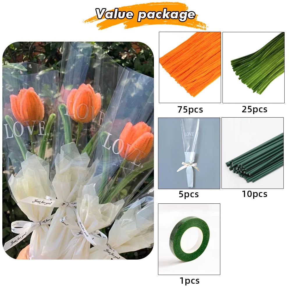Chenille Stems Flower Craft Kit , 100pcs Pipe Cleaners for Craft, DIY Art Creative Crafts for Weddings Birthday Party Gifts