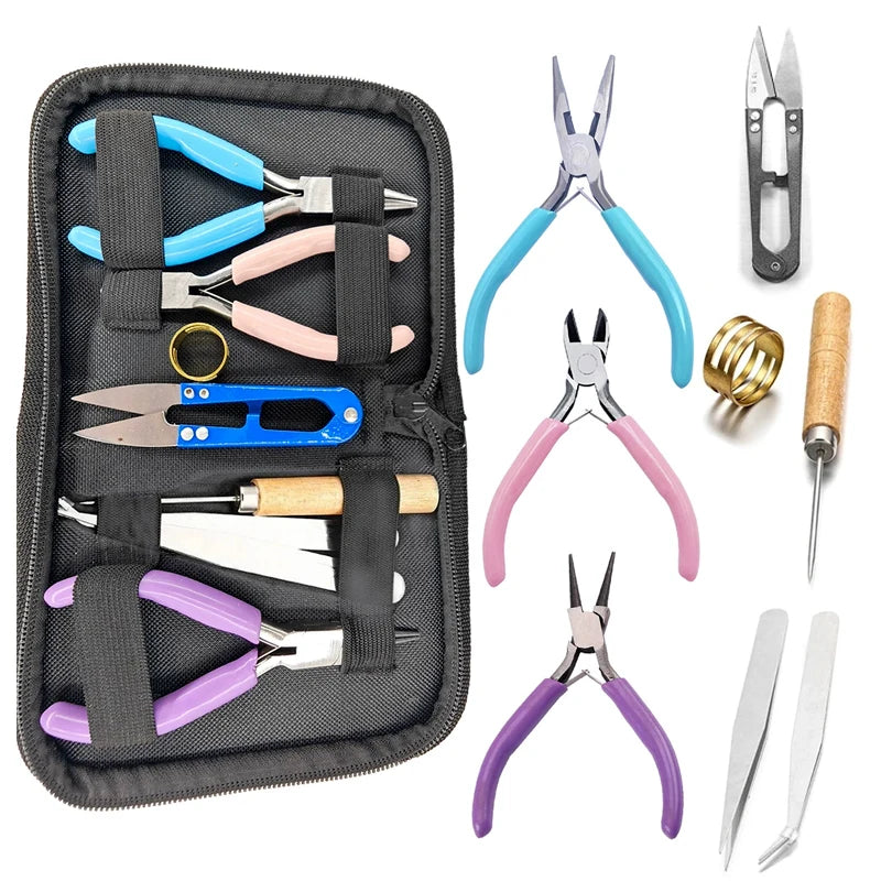 1 Pack Jewelry Making Supplies Kits with Jewelry Pliers Jump Ring Opener Awl Thread Scissors Helping Hands for Jewelry Repair