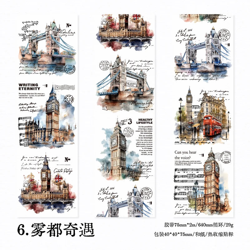 Yoofun 7.5x200cm A Journey of Relics Washi Tape for Collage Junk Journal Scrapbooking diy Stationery Masking Tape Labels