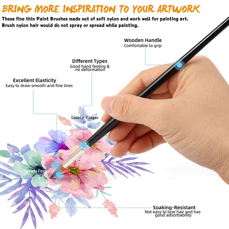 12/24/48pcs Paint Brushes Set Professional Paint Brush Round Pointed Tip Nylon Acrylic Brush For Acrylic Watercolor Oil Painting