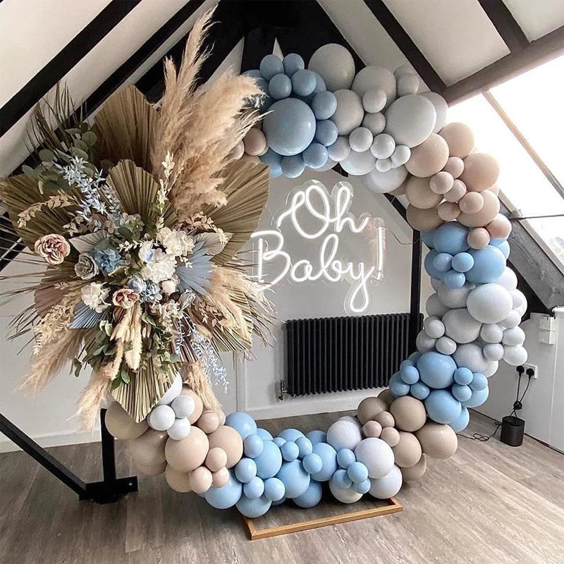 Blue Balloons Arch Garland Kit DIY Double-Stuffed Apricot Matte Grey Balloons for Baby Shower Birthday Party Decoration