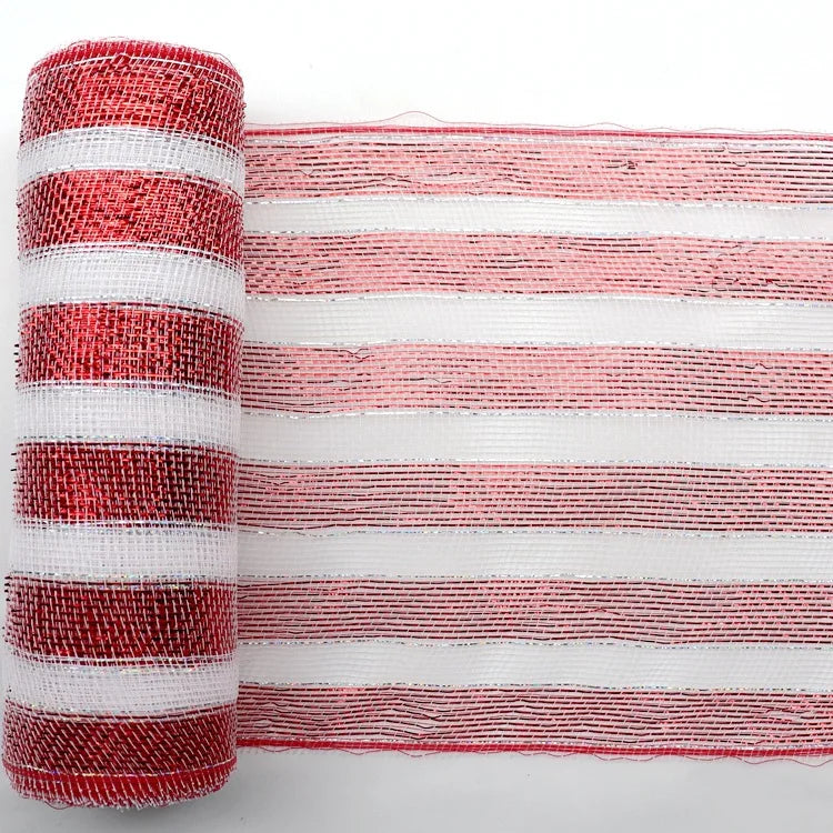 10Yards Christmas Red White Mesh Candy Cane Decoration Tulle Roll DIY Xmas Tree Ribbon Wreath Bow Wrapping Party New Year Gift