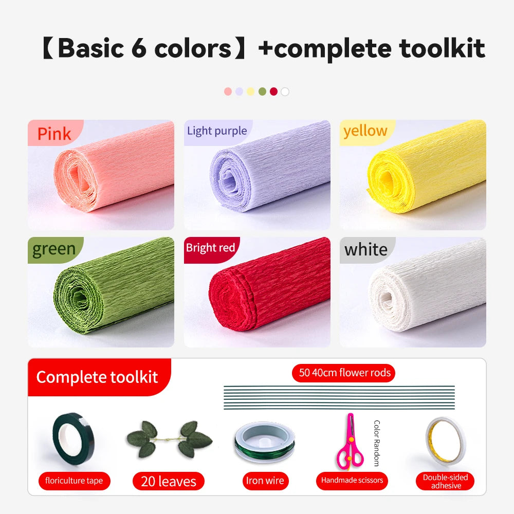 Colored Crepe Paper For Flower Making Decoration Gift Wrapping Paper Roll 50x250cm Kids Diy Craft Supplies Origami Crepe Paper