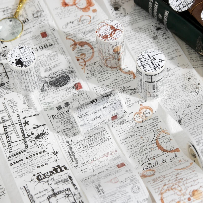 70mm * 200cm/roll retro style text manuscript theme Washi tape Collage Junk Journal Background Decoration sticker DIY scrapbook