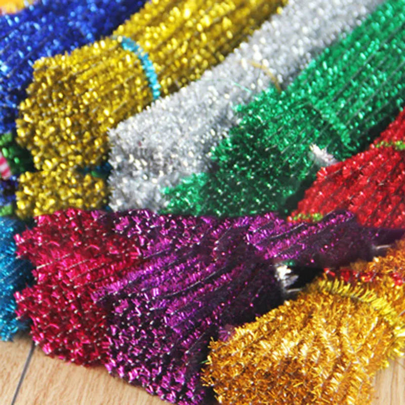 100pcs Glitter Chenille Stems Pipe Cleaners Plush Tinsel Stems Wired Sticks For Kids Educational Handmade Craft Toys Supplies