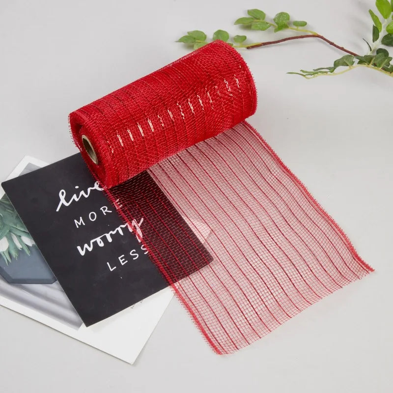 10Yards Christmas Red White Mesh Candy Cane Decoration Tulle Roll DIY Xmas Tree Ribbon Wreath Bow Wrapping Party New Year Gift