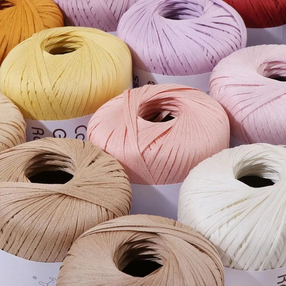 New Multicolour Rafia Yarn DIY Hand-Knitted Raffia Straw Yarn Gift Wrapping Rope Knitting