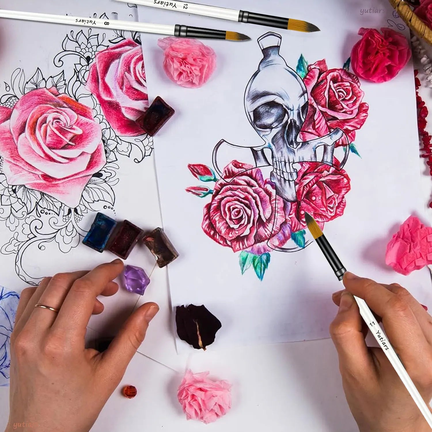 Acrylic Paint Brushes Set, 12pcs Professional Artist Paintbrushes for Acrylic Watercolor Oil Painting, Face Body Nail Art, Craft