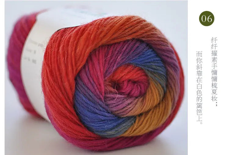 50g Rainbow 100% Pure Wool Yarn,Long Dyed Gradient Knitting Yarn,DIY Shawl Sweater Scarf Clothing Crochet Thread Hand Woven Gift