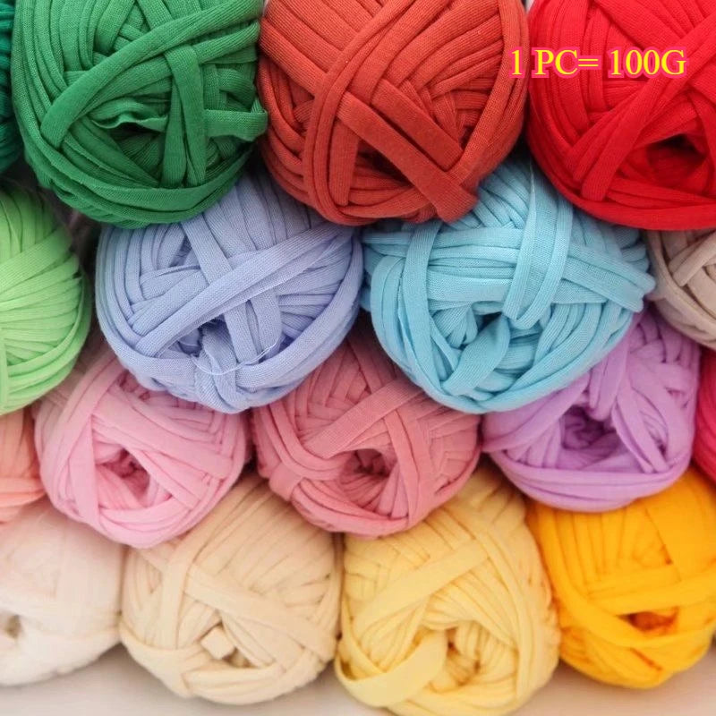 100g T Shirt Knitting Yarn For Crochet Bag Hat Slippers Coaster Blanket Thread Soft Polyester Woven Yarn Thick Soft Cloth Yarn