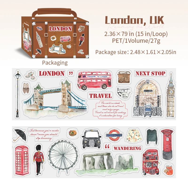 60mm*2m PET Tapes World Travel DIY Scrapbooking Decor Photo Album Collage Junk Journal Materials Aesthetics Stickers