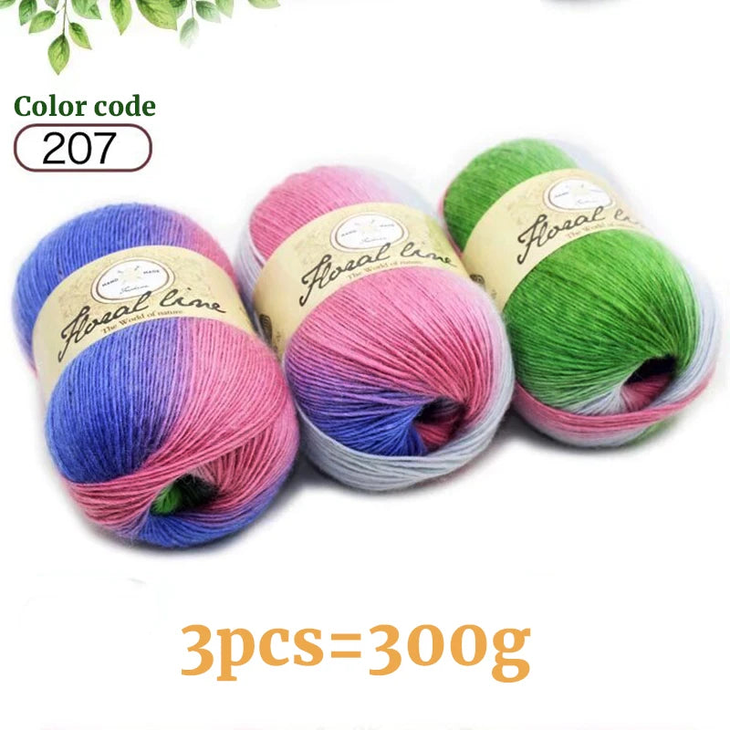 300g Rainbow Long Section Dyed Pattern Crochet Yarn Handmade DIY Knitting Colorful Fashion Outer Shawl Scarf Hat Sweater Yarn Ball 1 Piece = 3 Pieces = 300g