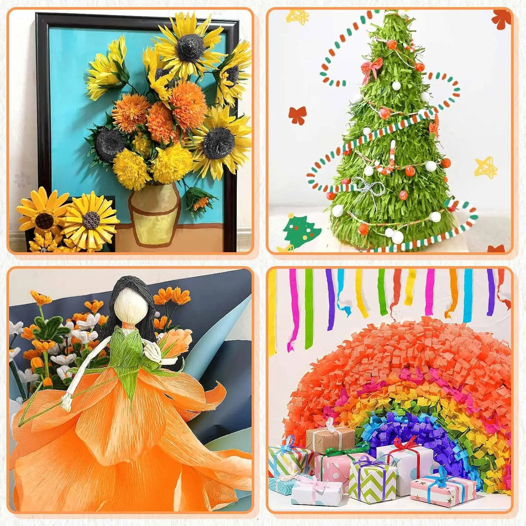 Crepe Paper Streamers 3 Rolls, Crepe Paper Sheets for DIY Gift Colourful Paper Flower Wrapping Paper Crafts