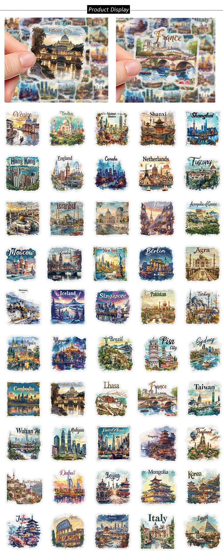 50pcs travel postcard stickers world city landmark DIY guitar helmet scrapbook skateboard laptop decorative waterproof stickers