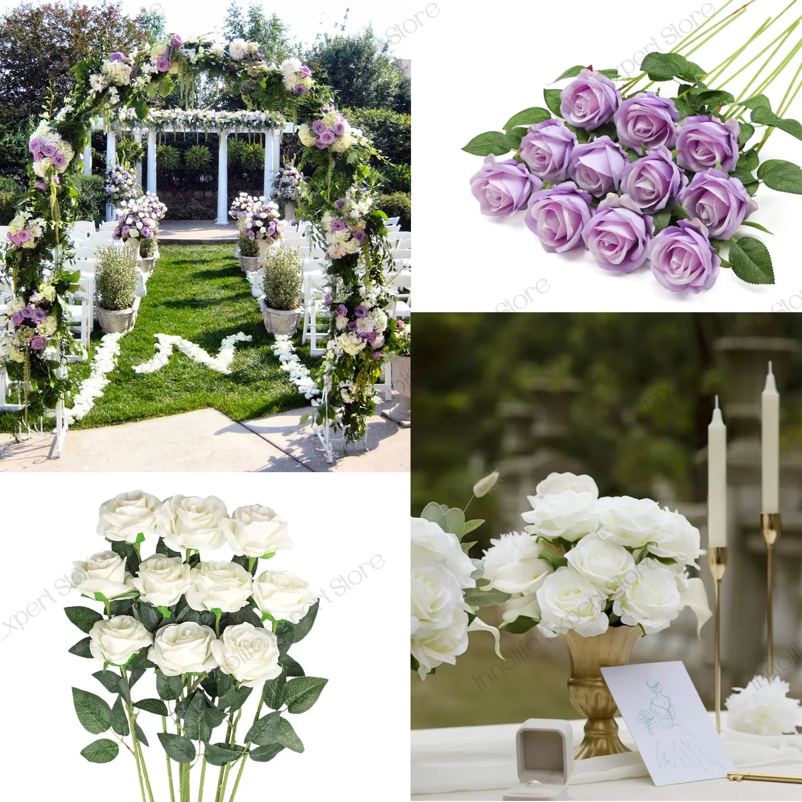 120-500PCS Artificial Rose Flower Velvet White Rose Faux Rose Stems Bulk Wedding Decorations for Party Wedding Birthday