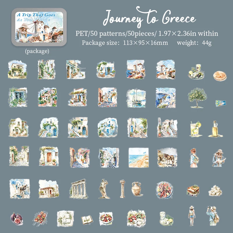 50pcs，Travel Scenery Themed Stickers Pack, Scrapbook Stickers，Perfect for Notebook Phone Case Diary Deco，Stationery  Supplies