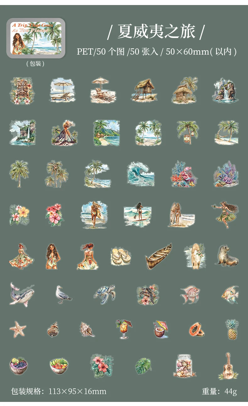 50pcs，Travel Scenery Themed Stickers Pack, Scrapbook Stickers，Perfect for Notebook Phone Case Diary Deco，Stationery  Supplies