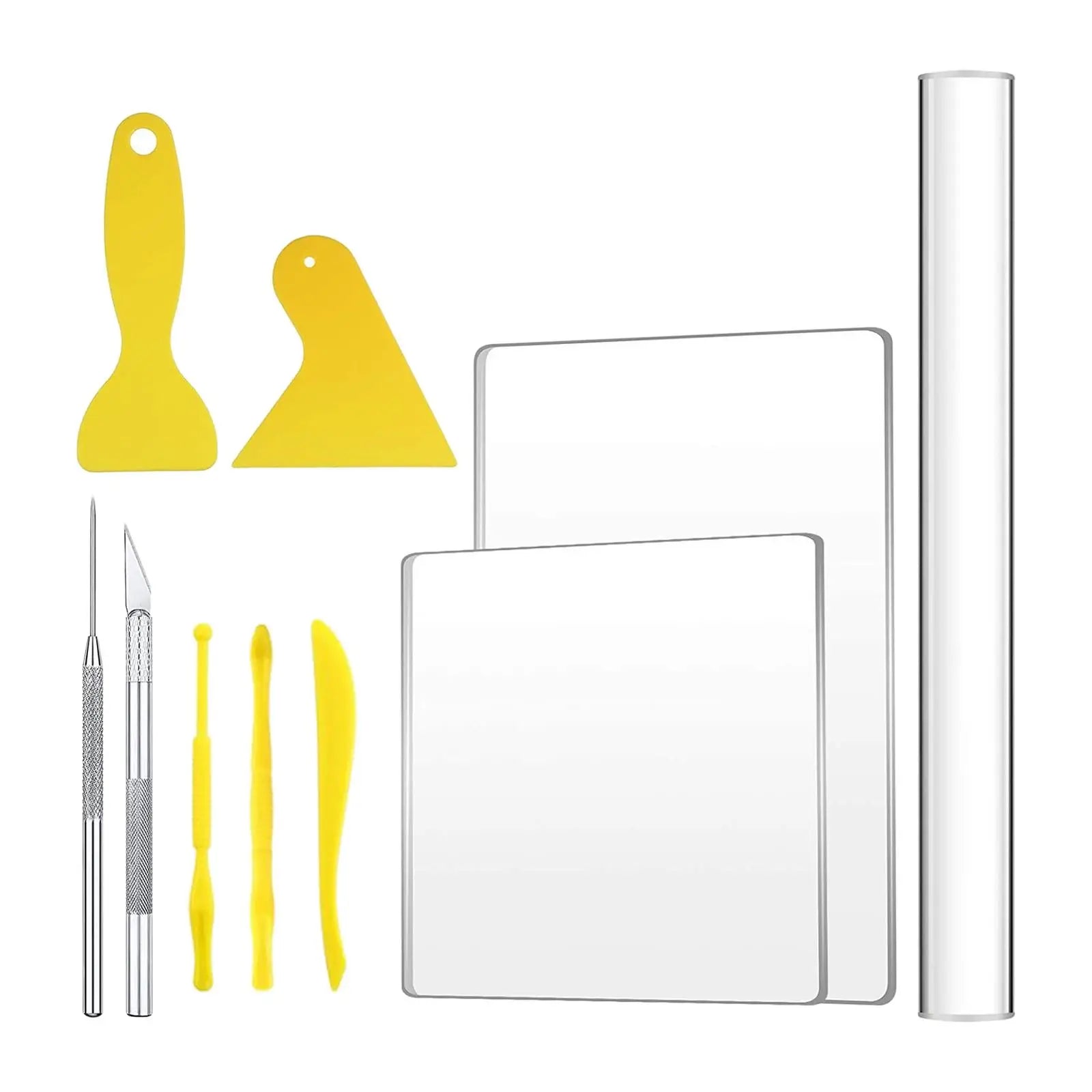 10x Acrylic Clay Roller with Acrylic Sheet Backing Board Assisted Shovel Rubber Clay Tools Hand-Made DIY Clay Tool Materials