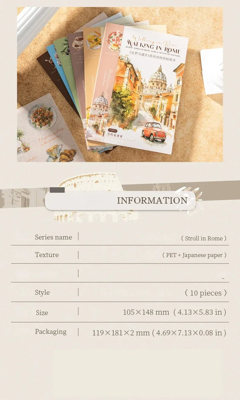 10pcs per Walking in Rome Collection Roman Handbook pack Sticky Notebook Stationery Materials Scrapbook cut 181*119mm