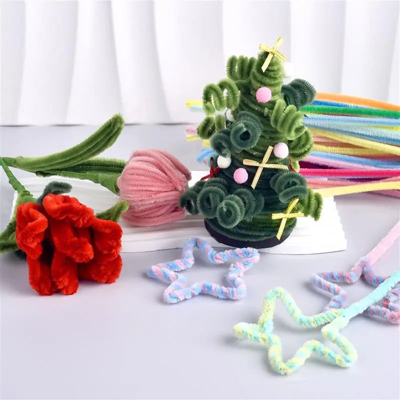 100pcs Chenille Stems Toys DIY Strips Twist Bar Anvil Wire Craft Pipe Creative Hobby Children Plush Stick Chenille Sticks