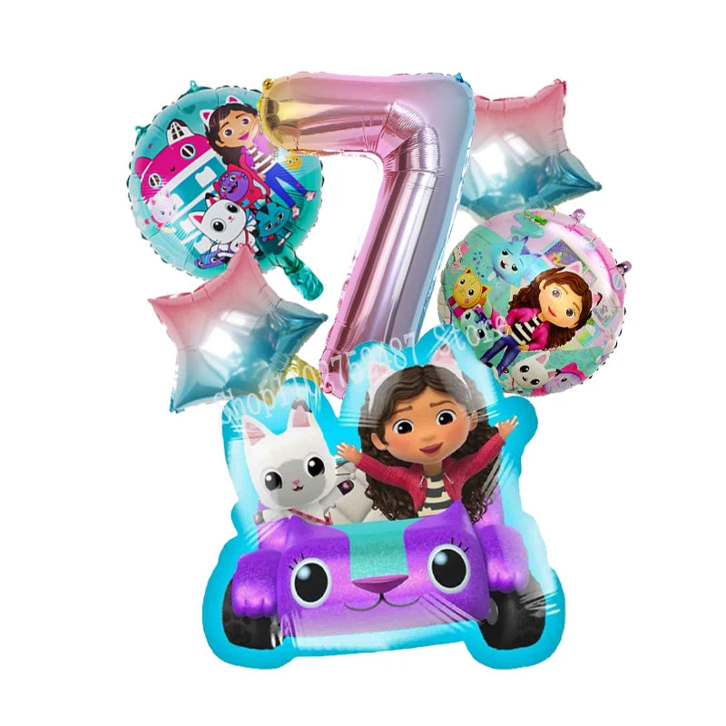 Gabby Dollhouses Birthday Balloons Girls New Anime Digit 1-10 Party Decoration Baby Shower Gender Reveal Ballons Kids Toys Gift