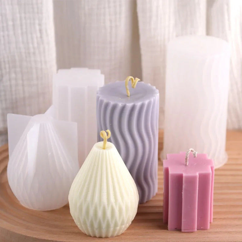 Cylinder Silicone Candle Mold DIY Stripe Candles Dinner Ornament Making Plaster Epoxy Resin Molds Home Decor Handmade Gifts