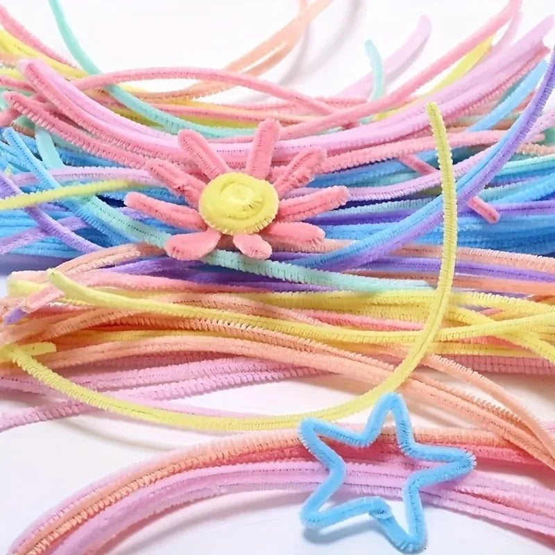 100/200/300PCS Colorful Chenille Stems DIY Wired Twist Stick Hair Strip Kids Handmade Educational Toys