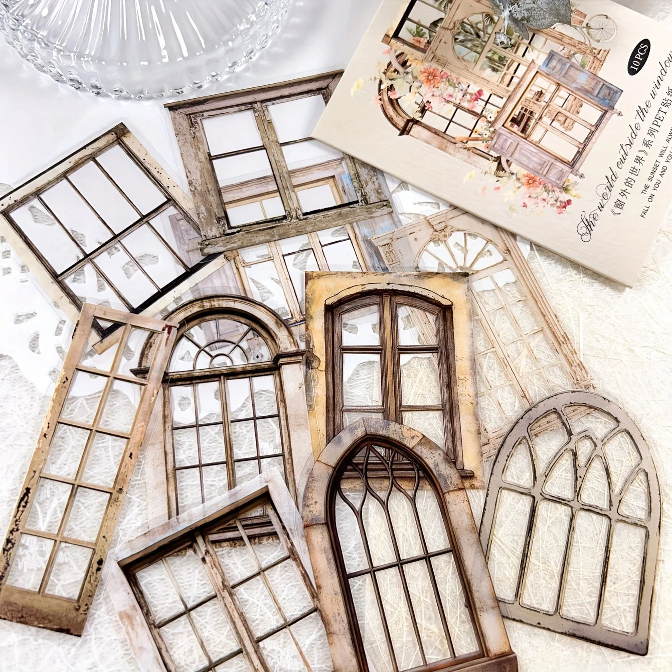 JIANQI 11 Pcs/Pack Retro Gate Stickers Decorative Scrapbooking Collage Materials Vintage Gates Decals for Journal Craft Making