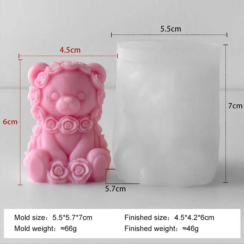 Love Rose Bear Silicone Candle Mold Handmade Valentine's Day Gifts Gypsum Resin Mould DIY Home Decoration Crafts Making Molds
