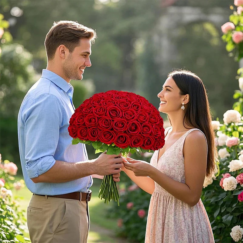 Red Roses Artificial Flowers Bulk Real Touch Velvet Roses Flowers for Wedding Centerpieces Bridal Bouquet Valentines Day Decor