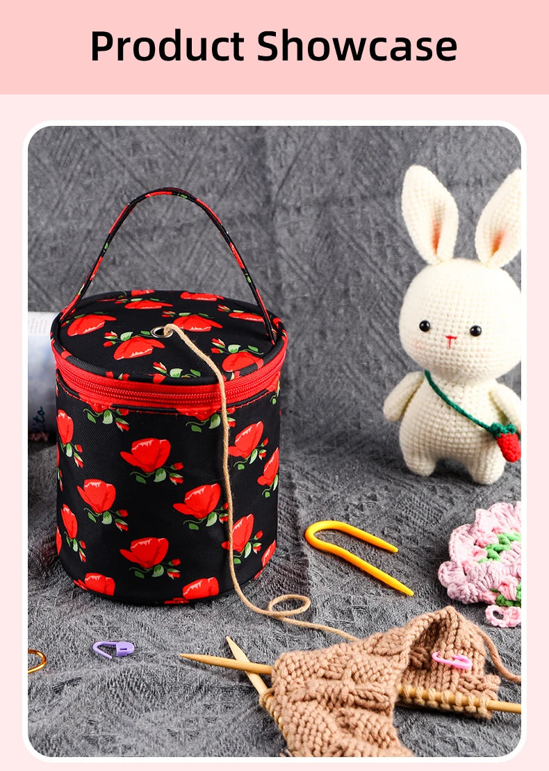 Round Yarn Handheld Storage Bag Portable Knitting Bag with Thread Hole DIY Yarn Sewing Tools Organize Crochet Hook Storage Bag