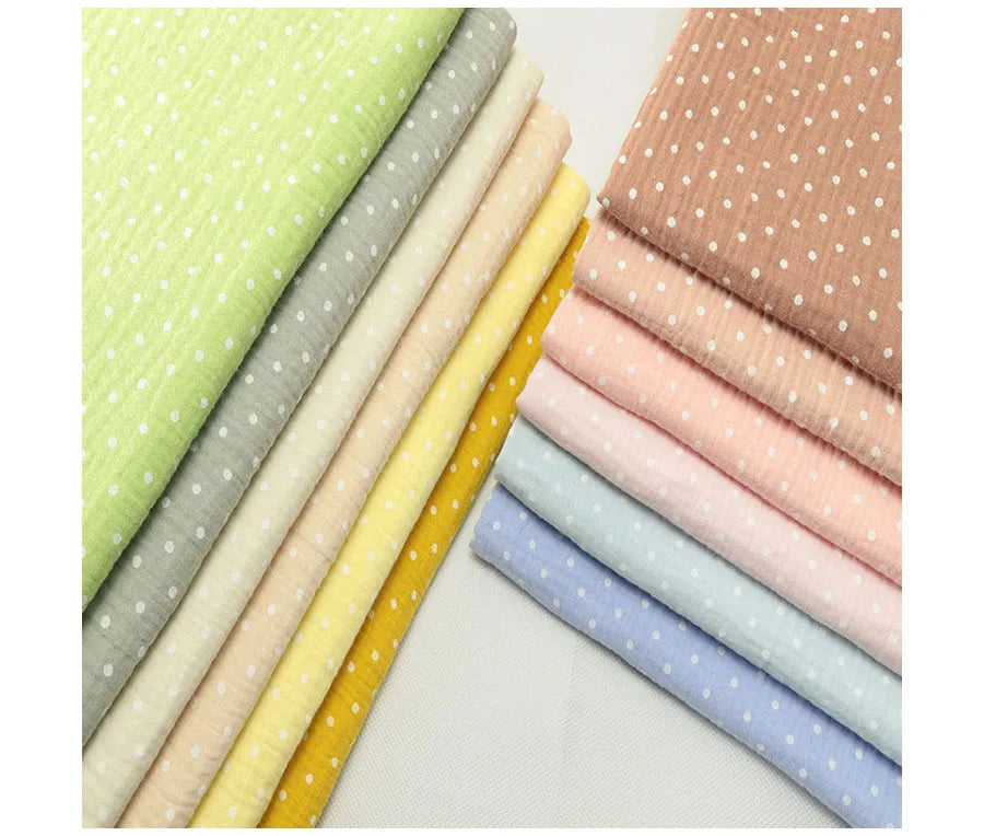 Soft dot Print Cotton Sewing Fabric Crepe Double Layer Gauze Cloth Cotton Skirt Pajama Cotton Fabric 100*135cm