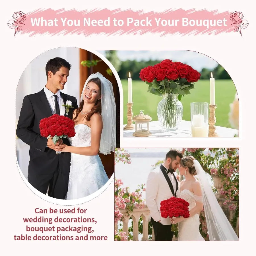 102 PCS Fake Roses Artificial Flowers Bulk Red Roses Silk Faux Rose with Stems for Wedding Flowers Decoration Valentine's Day B