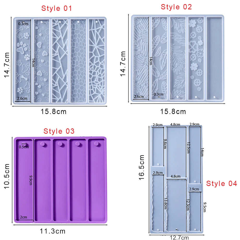 DIY Crystal Epoxy Resin Mold Leaves Cat's Claw Love Flower Rectangular Full Page Bookmark Silicone Mould