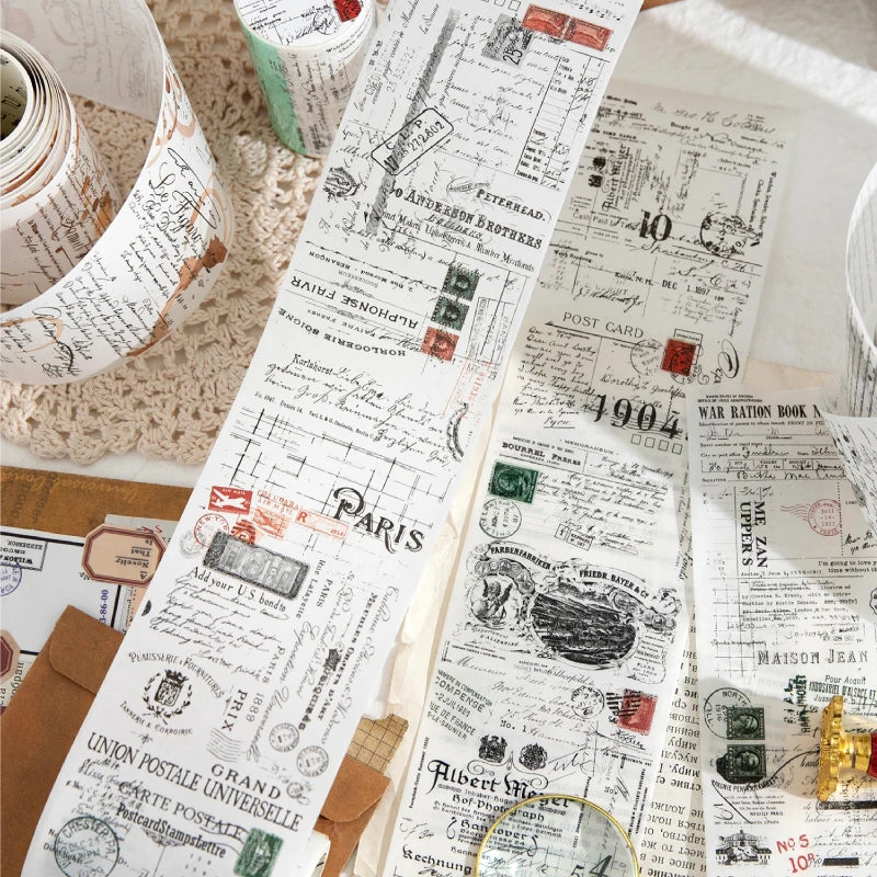 70mm * 200cm/roll retro style text manuscript theme Washi tape Collage Junk Journal Background Decoration sticker DIY scrapbook