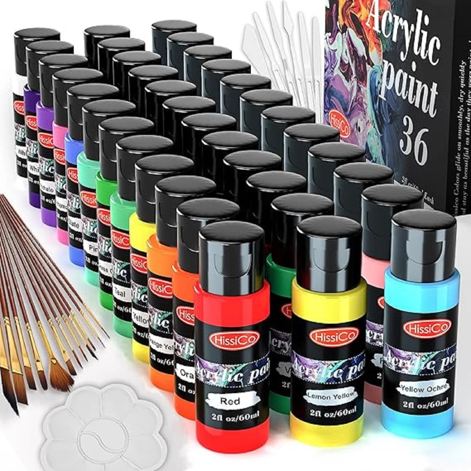 Makeasy Acrylic Paint Set of 36 Colors Bottles Non Toxic No Fading Rich Pigment for Kids Adults Artists Canvas Craft Paintin