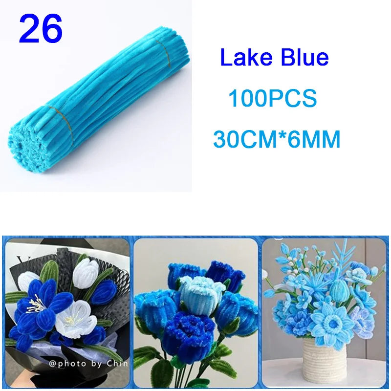 100Pcs Colorful Chenille Stems Pipe Cleaners Plush Tinsel Stem Wired Twist Sticks DIY Hair Flowers Kids Toys Handmade Craft Gift