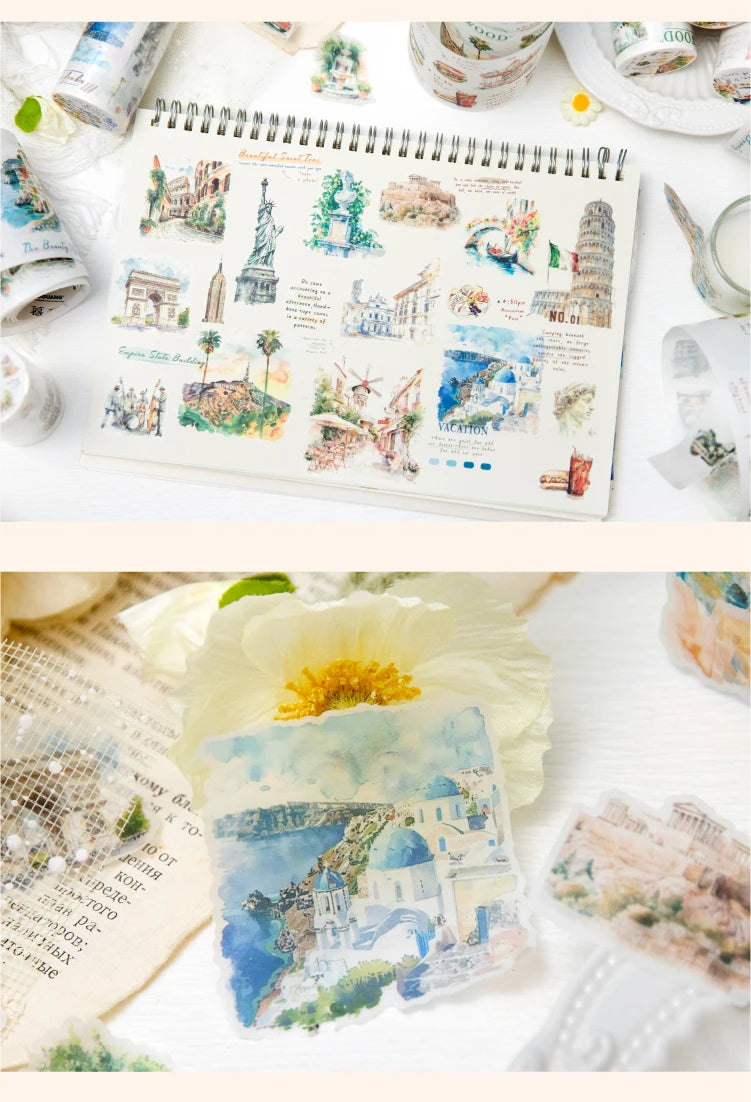 Journal GO 7.5x200cm Decorative Adhesive Washi Tape Romantic Travel Junk Journal DIY Masking Tape Scrapbooking Stickers