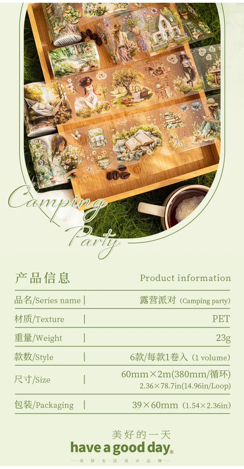 Journamm 60mm*2m Transparent PET Aesthetic Tape Flower Tape Decor Junk Journal DIY Scrapbooking School Supplies Collage Tapes