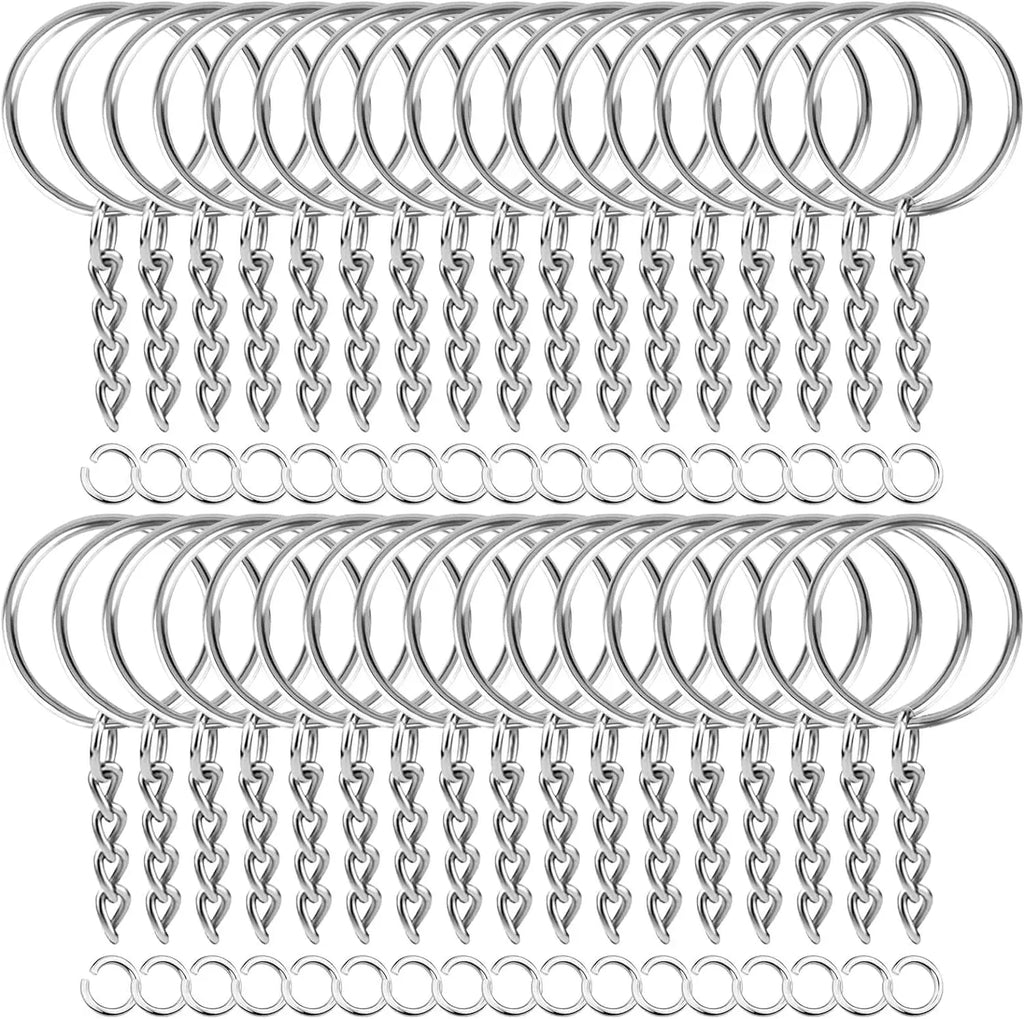 100 Pieces Set Split Key Rings with Chain and Jump Rings Bulk Kit Accessories for Keychains Lanyards Charms Jewelry DIY Crafts