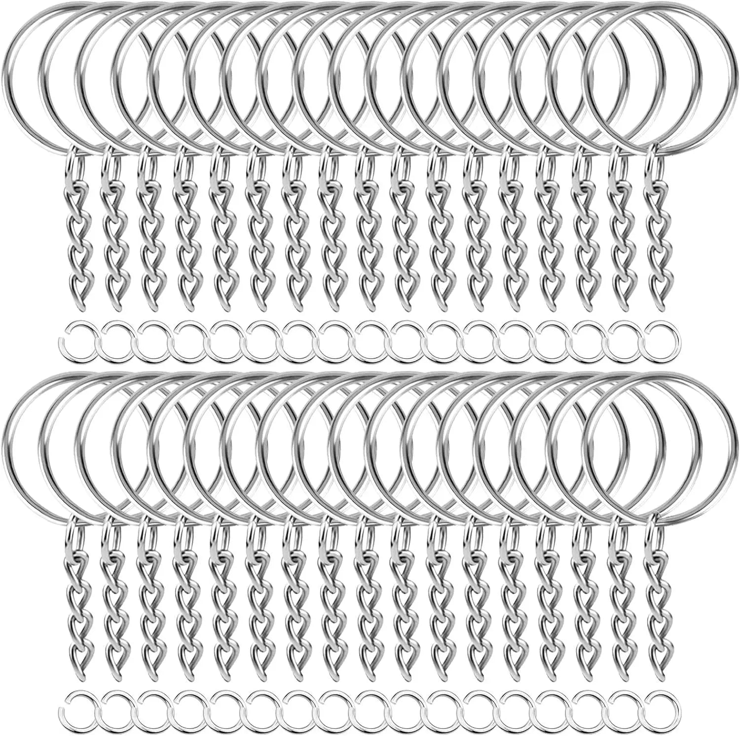 100 Pieces Set Split Key Rings with Chain and Jump Rings Bulk Kit Accessories for Keychains Lanyards Charms Jewelry DIY Crafts
