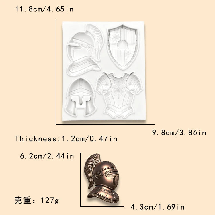 Knight Soldier Silicone Molds Diy Helmet, Armor, Horse, Sword Molds Silicone Fondant Candy Chocolate Mould Cake Decoration