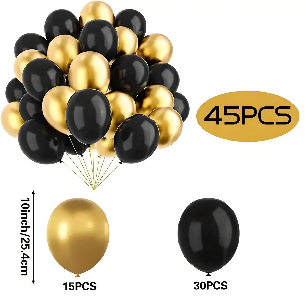 12Inch/10Inch Latex Balls, Black and Gold Balloons, Suitable for Birthday Decorations, Wedding Decorations, Holiday Decorations, Anniversary Atmosphere Arrangements