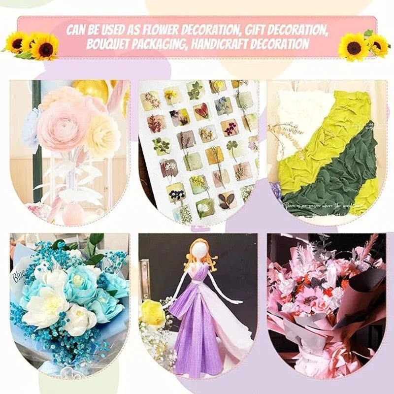 1Pcs 50x250cm Colored Crepe Paper Craft DIY Flowers Decoration Gift Wrapping Paper Craft Roll Origami Handmade Crinkled Paper