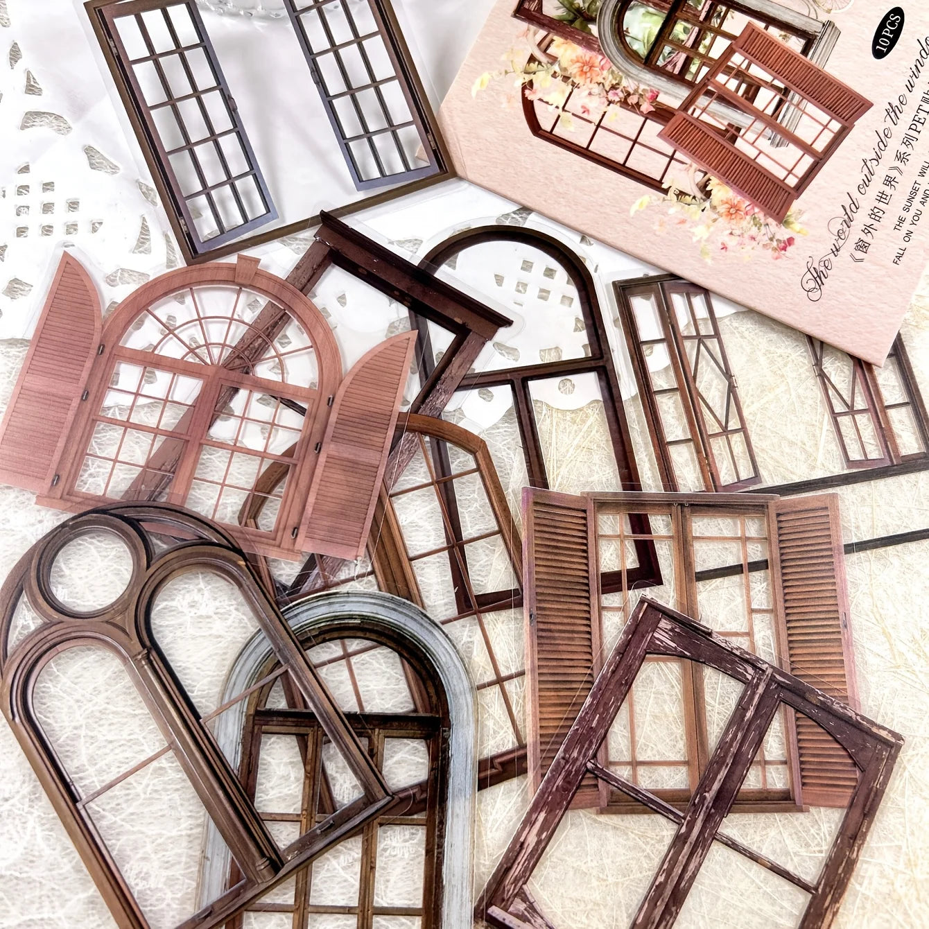 JIANQI 11 Pcs/Pack Retro Gate Stickers Decorative Scrapbooking Collage Materials Vintage Gates Decals for Journal Craft Making