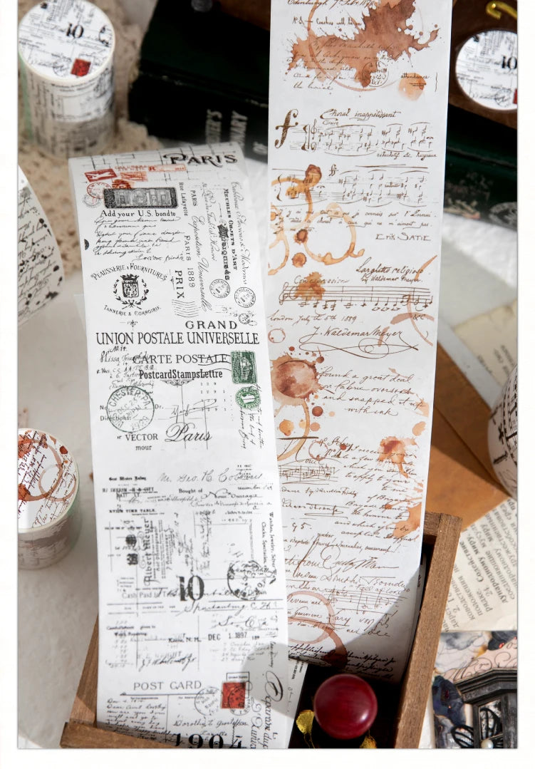 70mm * 200cm/roll retro style text manuscript theme Washi tape Collage Junk Journal Background Decoration sticker DIY scrapbook