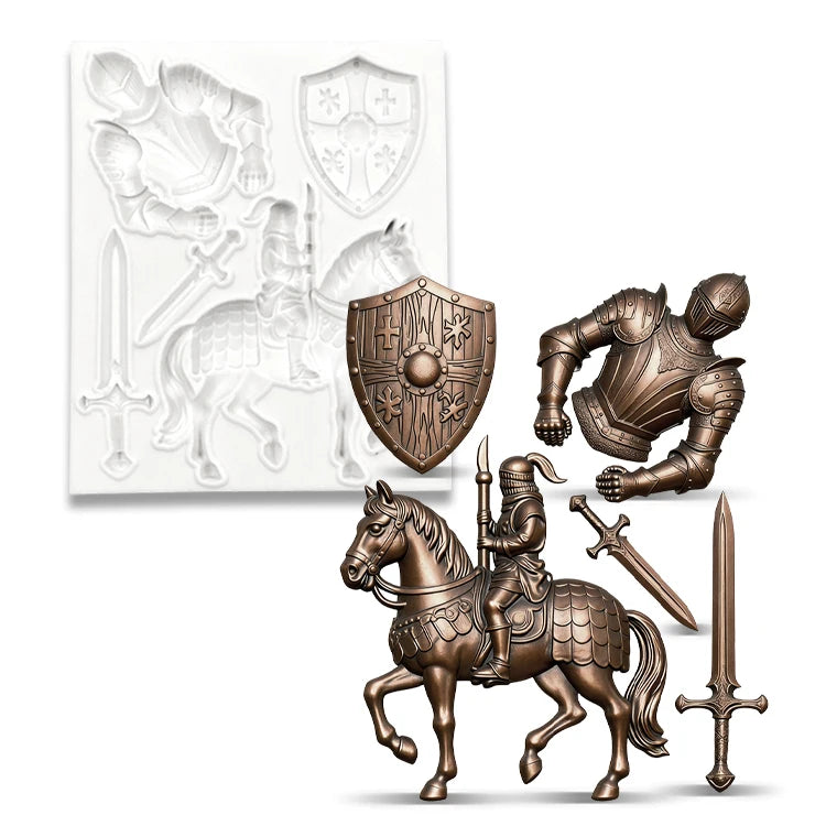 Knight Soldier Silicone Molds Diy Helmet, Armor, Horse, Sword Molds Silicone Fondant Candy Chocolate Mould Cake Decoration